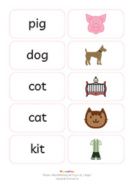 Picture / word matching cards<br/>Set&nbsp;3 [g&nbsp;o&nbsp;c&nbsp;k]<br/>(7&nbsp;pairs)