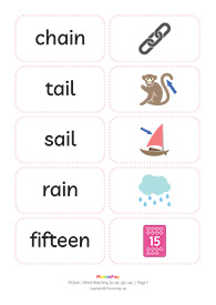 Picture / word matching cards<br/>[ai&nbsp;ee&nbsp;igh&nbsp;oa]<br/>(21&nbsp;pairs)